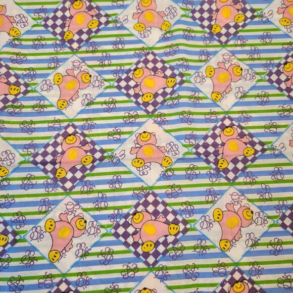 Cotton Fabric Pink Bear Print Stripes 1 Yard x 44" Quilting Sewing Retro Kids - Picture 7 of 9